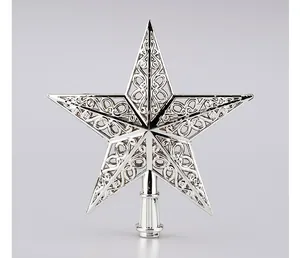 Detailed view of a 15cm silver hollow star Christmas tree topper for festive decor