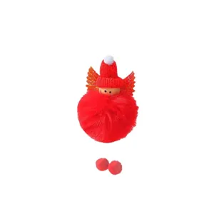 Adorabile angelo di Natale in peluche con corpo a pompon rosso e ali dorate scintillanti
