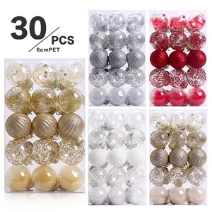 Set di 30 Palle di Natale da 6cm Dipinte Trasparenti in Plastica PET Infrangibili Decorazioni da Appendere per Festa Casa