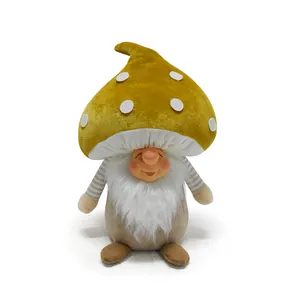 Charming mushroom head gnome plush toy with long white beard for festive home decor