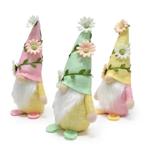 Spring floral gnome plush set with daisy and vine details in soft pastel colors