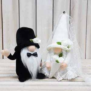 Adorable handmade bride and groom wedding gnomes plush dolls for table decoration