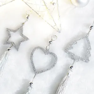 Witte Kerst Kristal Acryl Hangers Glitter Hart Boom Ster Hanger Met Kwast Voor Kerstboom Feest Thuis Decoratie