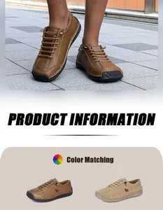 Hand-stitched men's leather loafers featuring brown and khaki color matching options for outdoors
