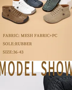 Detail of hand-stitched casual shoes with mesh fabric and rubber soles.