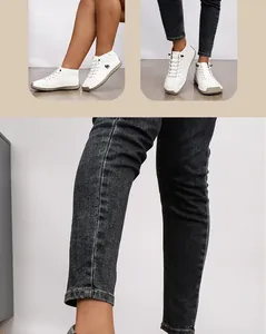 Hand-stitched white casual leather shoes for women featuring a flat sole and Martin boot style