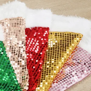 Luxury double-layer sequin Christmas tree skirt with white faux fur trim in various colors