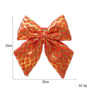 Large red and gold Christmas tree bow ornament with 25x20cm dimensions and 33.5g weight