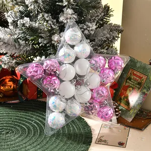 Assorted 4cm Christmas ornament balls inside a clear star-shaped decorative gift box.