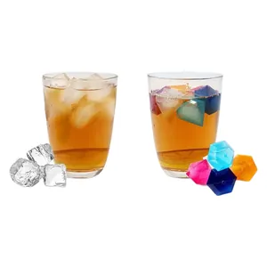 Reusable colored diamond shaped plastic ice cubes for chilling drinks in glasses