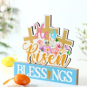 Decorative wooden He is Risen Easter Blessings table top sign handicraft ornament