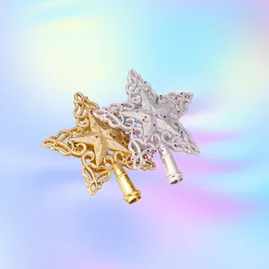 Elegant glitter hollow Christmas tree topper star set in gold and silver metallic finishes