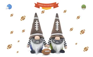 Dekoratives Paar American Football Gnome mit Themenhüten und Schutzmasken als Ornament-Set