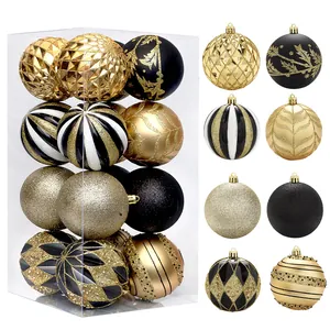 Zwart Goud Wit Kerstballen Geschilderd Glitter Kunststof Vakantie Feest Boomhangers Decoraties Voor Huis