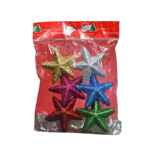 Set mit 6 bunten Glitzerstern-Weihnachtsanhängern für die festliche Tannenbaumdekoration
