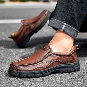 Men's Outdoor Casual Microfiber Leather Shoes Hiking Tooling Style Non-slip Thick Sole Slip-on Loafers For Men Daily Leisure Shoes