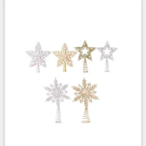 Set of gold and silver glitter Christmas tree toppers in star and snowflake shapes