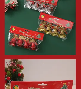Detail view of packaged red and gold Christmas bell ornaments for tree decoration
