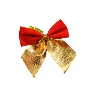 Dekorative rote Samt- und goldene Glitzer-Weihnachtsschleife für festliche Bäume