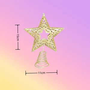 Gold Glitter Iron Christmas Tree Topper Star Heart Angel Hollow Decorative Tree Toppers For Holiday Christmas Party Home Decoration