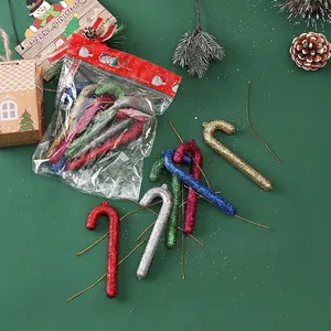 Details von 12 cm glitzernden Weihnachtszuckerstangen in verschiedenen Farben