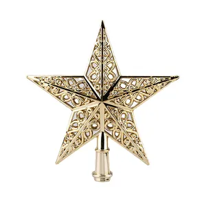 Elegant 15cm hollow golden star Christmas tree topper for festive holiday decor