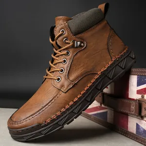 Men British Style Microfiber Leather Martin Boots Winter Warm Plush Lined Short Boots Thick Sole Anti-slip Casual Shoes
