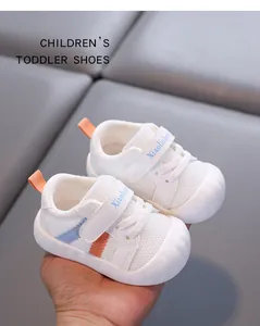 Breathable white mesh toddler walking shoes with soft soles for 1-3 year olds