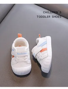 Detailed view of breathable mesh toddler walking shoes with soft sole for kids