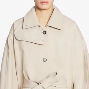 Premium Japanese urea buttons on a beige trench coat with minimalist details