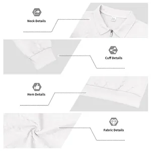 Detailopnames van het witte getextureerde polo-sweatshirt voor heren met kraag en zoom