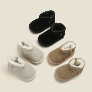 Stivali da neve invernali per bambini con calda fodera in peluche nero beige cachi