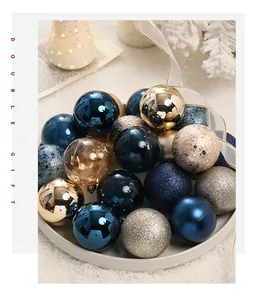 Set of 12 festive blue and gold Christmas ball ornaments for holiday tree decoration