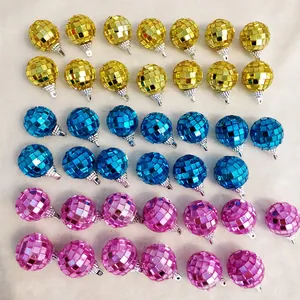 40 boules de noël disco miroir de 3cm dorées bleues et roses pour décoration de sapin
