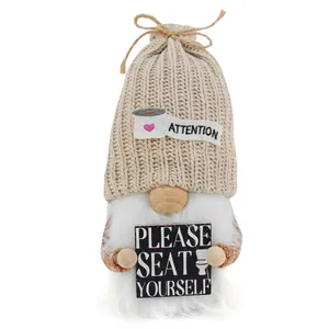 Funny Faceless Gnome Doll With Wooden Nose Knit Hat Plush Rudolf Ornament PLEASE SEAT YOURSELF Sign For Bathroom Decor