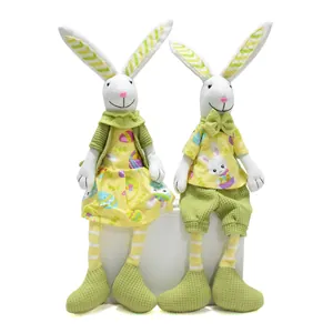 Handgefertigte Osterhasen-Figuren Sitzende Lange Hängende Beine Hase Deko Frühlings Blumen Stoff Hase Für Zuhause Ornament