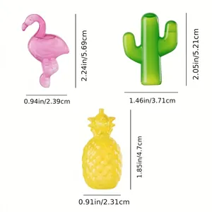 Detailed size guide for flamingo cactus and pineapple shaped reusable plastic ice cubes