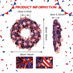 Dimensions détaillées de la couronne patriotique de 15 pouces rouge blanc bleu pour le 4 juillet