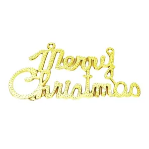 Golden electroplated Merry Christmas script pendant ornament for Christmas tree decoration