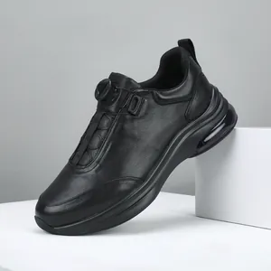 Men Genuine First Layer Cowhide Leather Casual Sneakers Thick Sole Rotating Buckle Cushioning Sports Shoes Non-Slip Loafers