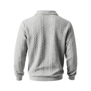 Achteraanzicht van grijze zware getextureerde polo sweatshirt voor heren
