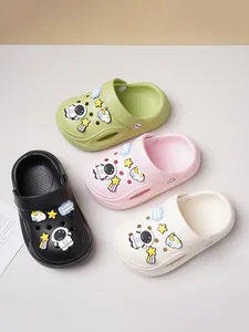 Casual and comfortable kids' clogs featuring cute astronaut charms in four vibrant colors