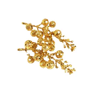Tiges de baies de Noël dorées et pailletées pour sapin et décorations artisanales