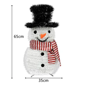 Dekorativer weißer Lametta-Weihnachtsschneemann, Maße 65 cm mal 35 cm