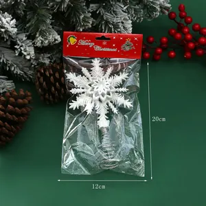 Cime de sapin de Noël en forme de flocon de neige blanc avec base à ressort décor