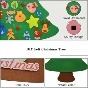 Detailed view of 3mm thick DIY felt Christmas tree with vivid ornaments and sturdy Velcro.