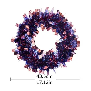 Detail of Independence Day tinsel wreath with American flag pattern 43.5cm diameter