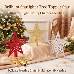 Galvanisierter Glitzer Stern Weihnachtsbaumspitze Kunststoff Fünfzackiger Stern Ornament Baumspitze Dekoration Für Feiertag Party