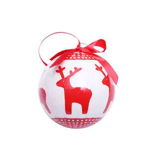 Boule de Noël blanche de 7,5cm avec motif renne rouge et nœud en ruban décoratif