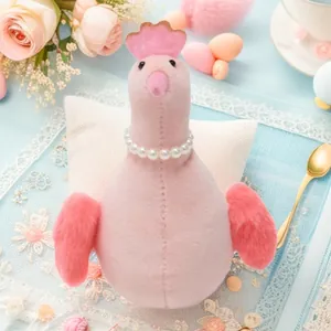 Roze Kuiken Knuffel Mascotte Met Kunstparelketting Decoratief Knuffeldier Huisdecoratie Klein Cadeau